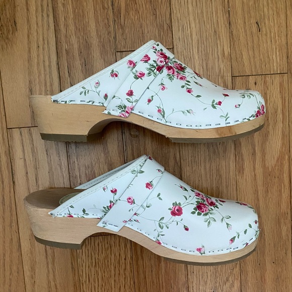 SIMSON Dutch Fleuriste White Leather Roses Orthopedic Shoe Wood Clogs Size 41 EU - Picture 7 of 12